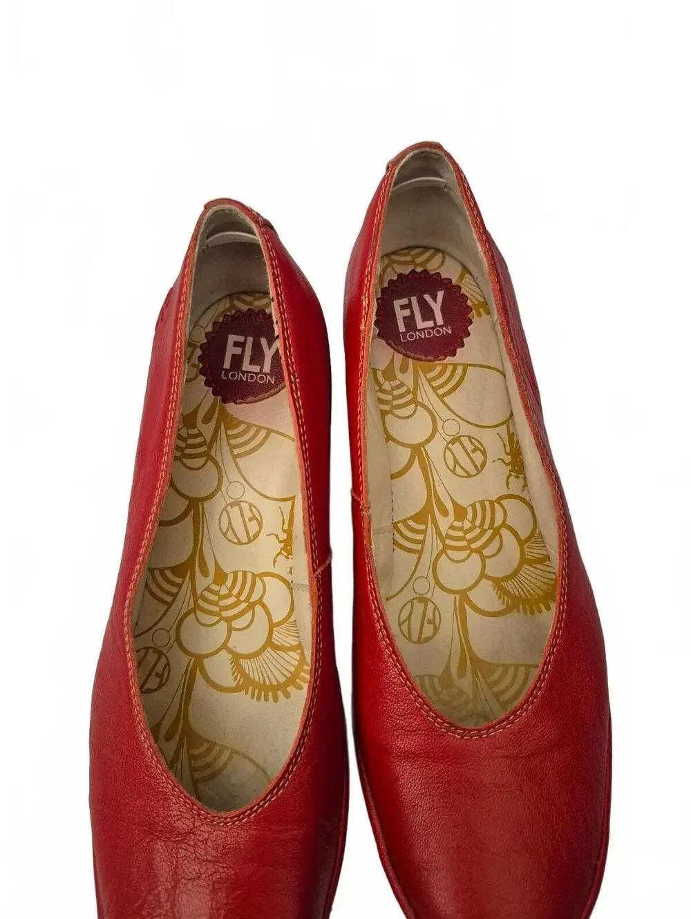 Fly London Red Leather Block Heel Pumps. Features Soft Leather Uppers, Slip-On D
